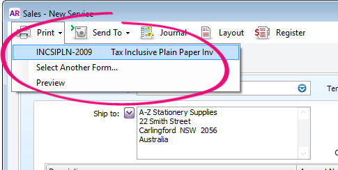 Printing a sale and choosing a default form
