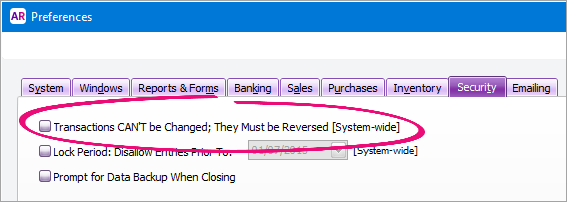 Preferences window with option deselected