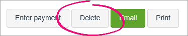 Delete button highlighted on invoice