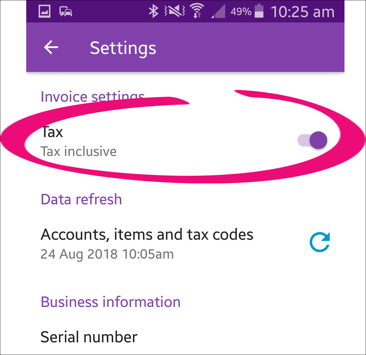 MYOB Invoices tax settings