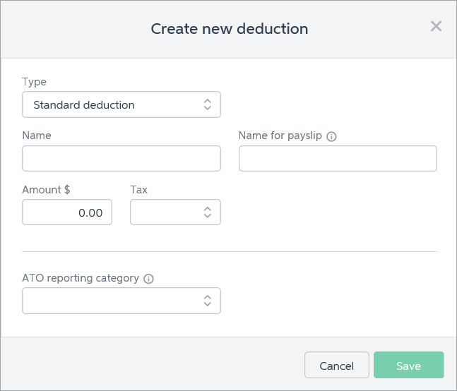Create new deduction window Create new deduction window