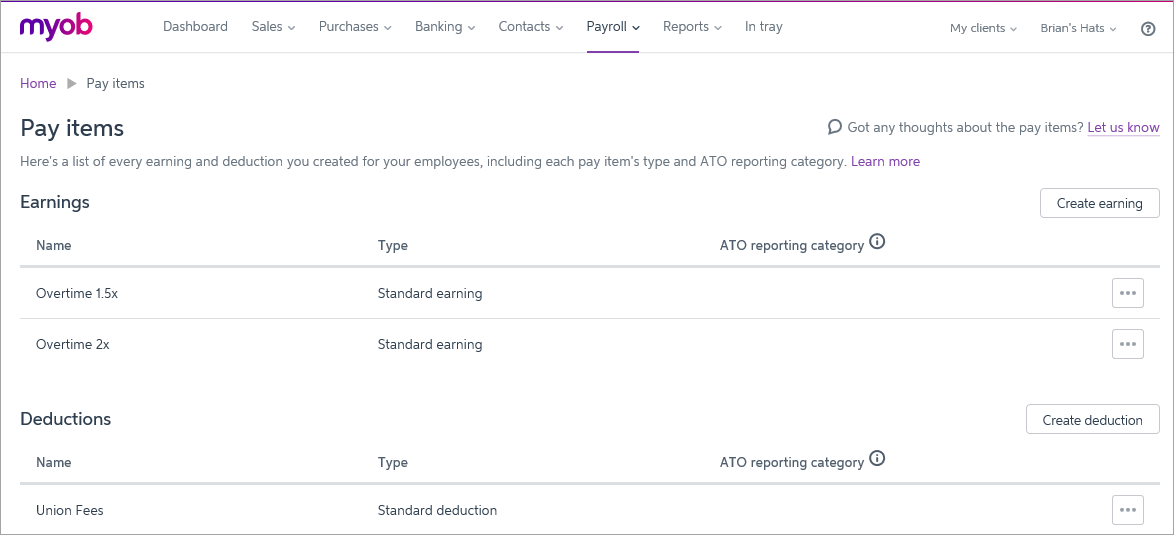 Pay items page with earnings and deductions listed