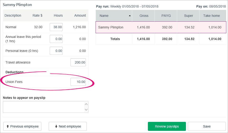 Deduction highlighted in pay run Deduction highlighted in pay run