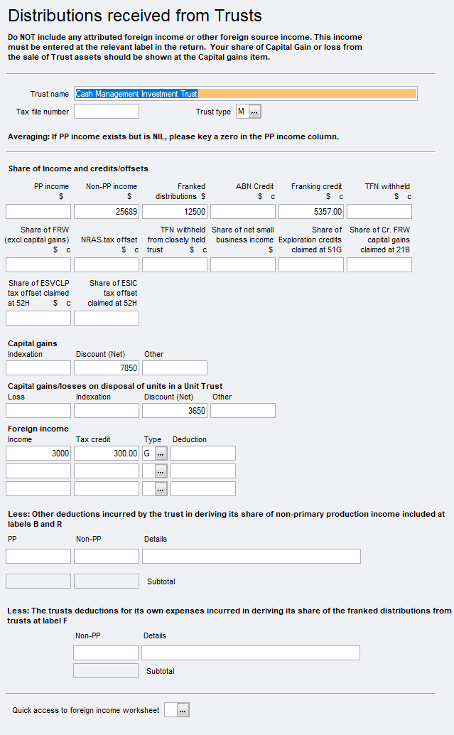 Distributions received from trusts worksheet (dit) PS Help Tax