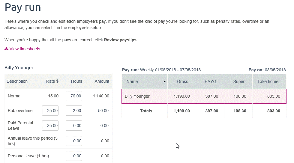 animation showing pay values cleared and super amount being entered