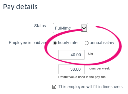 example hourly rate entered