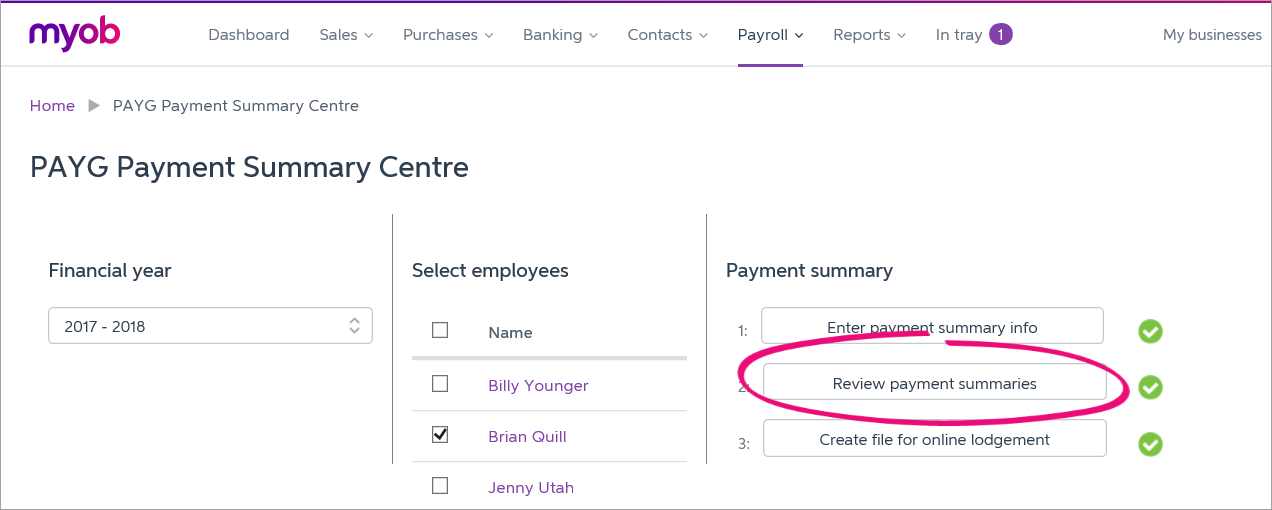 PAYG Payment Summary Centre with review payment summaries button highlighted