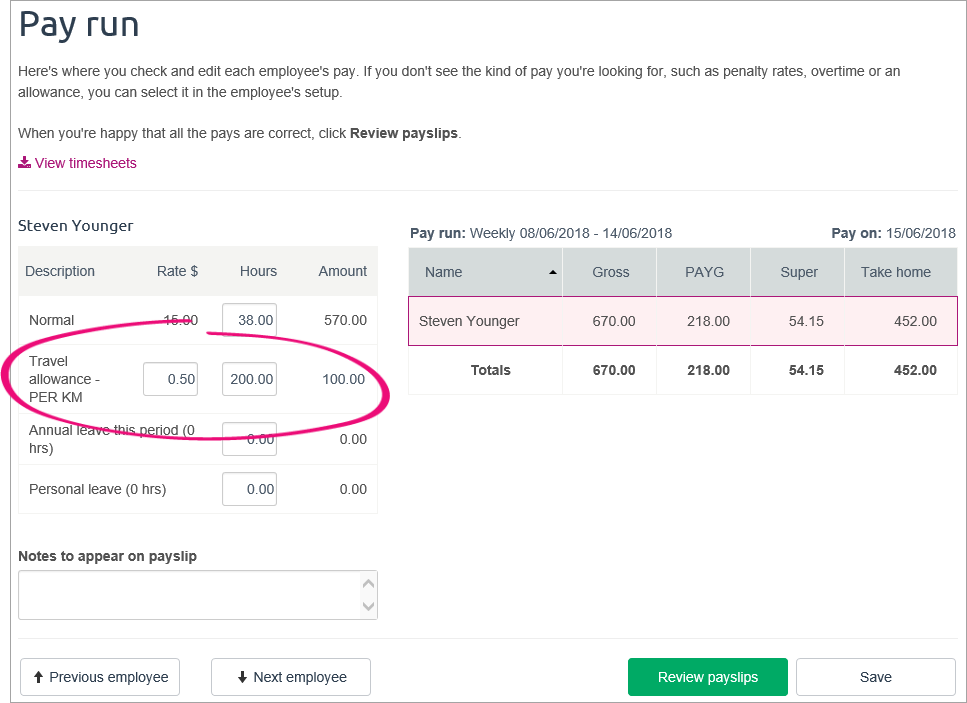 travel allowance on pay with 200 entered into Hours column travel allowance on pay with 200 entered into Hours column