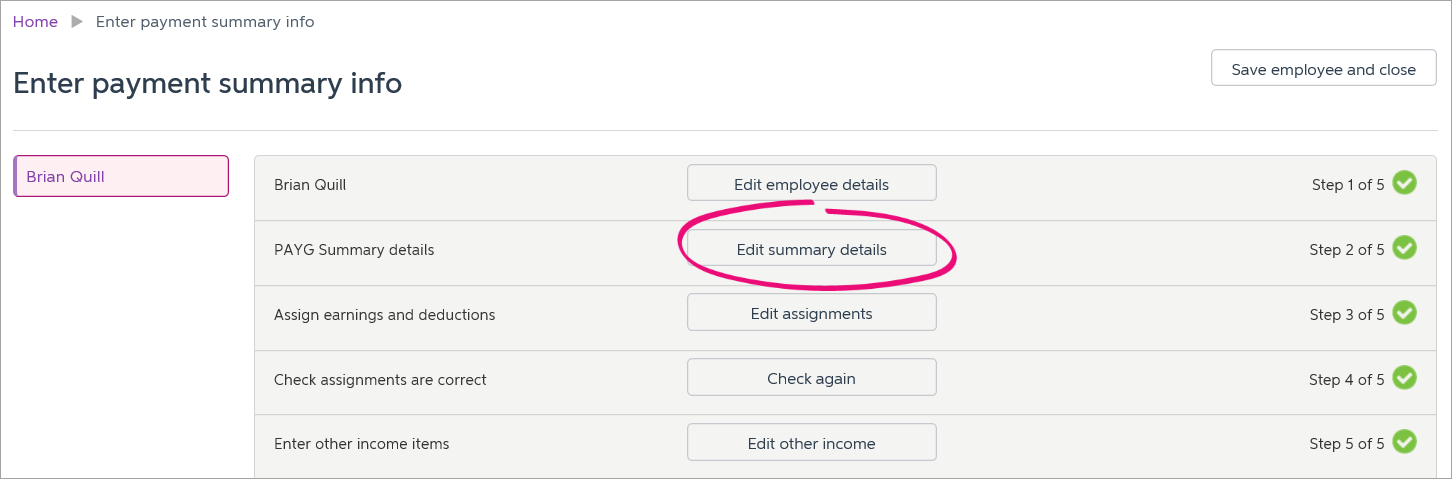 edit summary details button highlighted