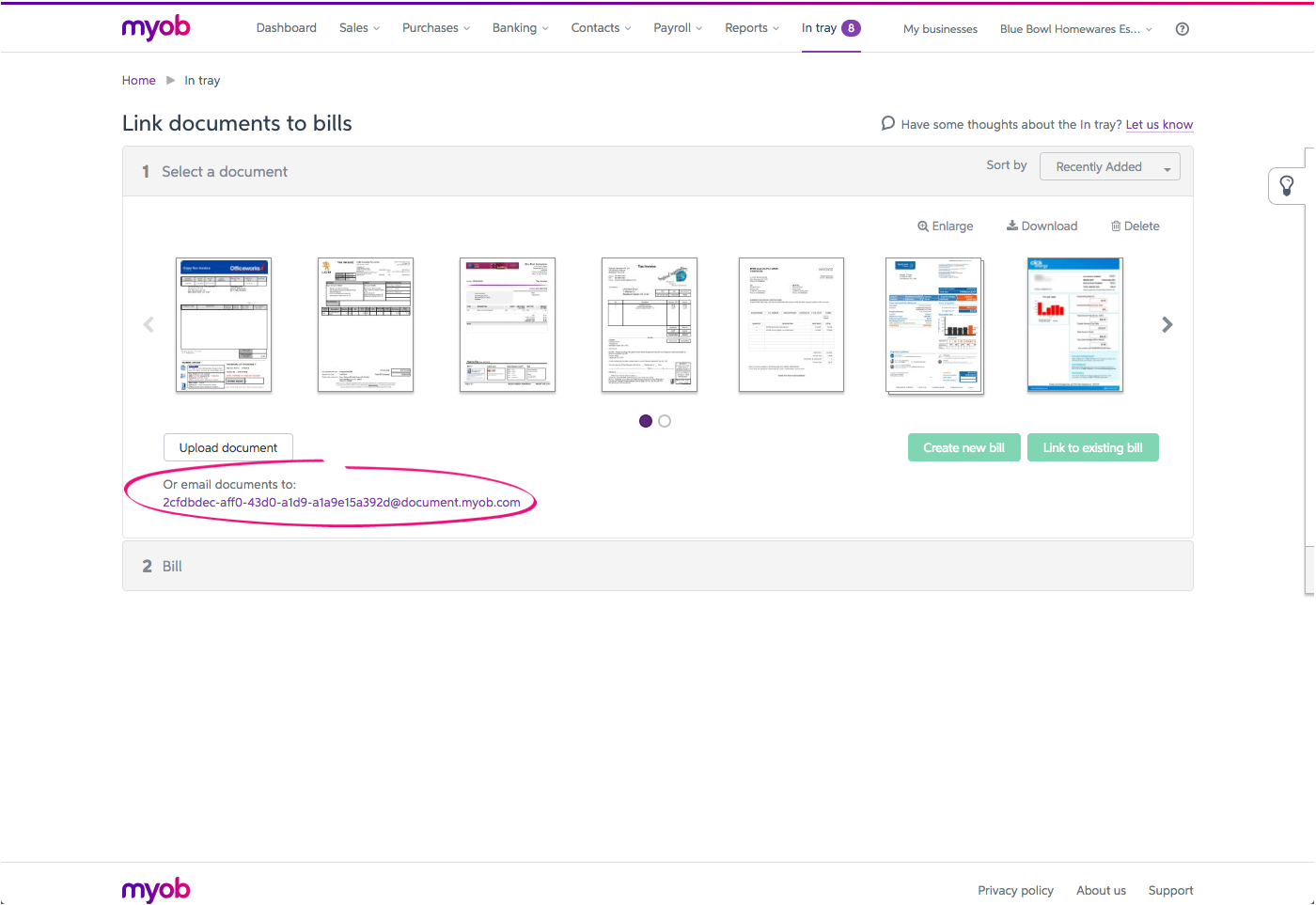 Image of In tray with location of universal email address. 