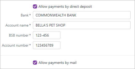 Printed payment options with mail option selected