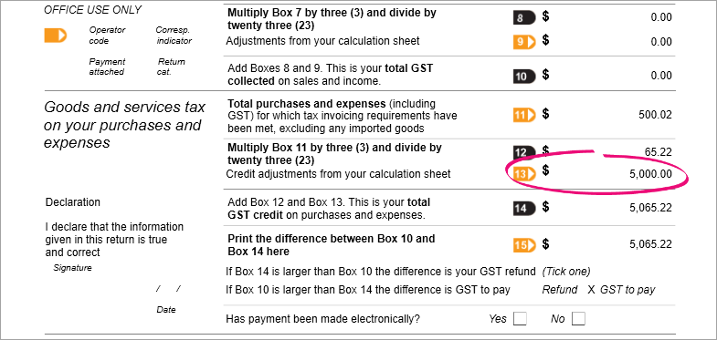 Example GST return with box 13 highlighted