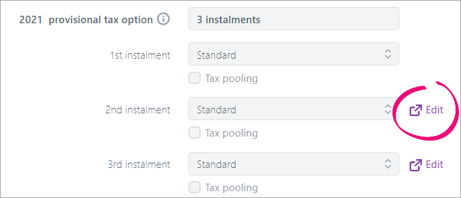 Edit provision tax option Edit provision tax option