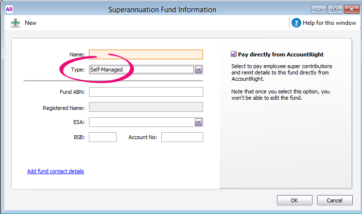 new super fund with self-managed type highlighted