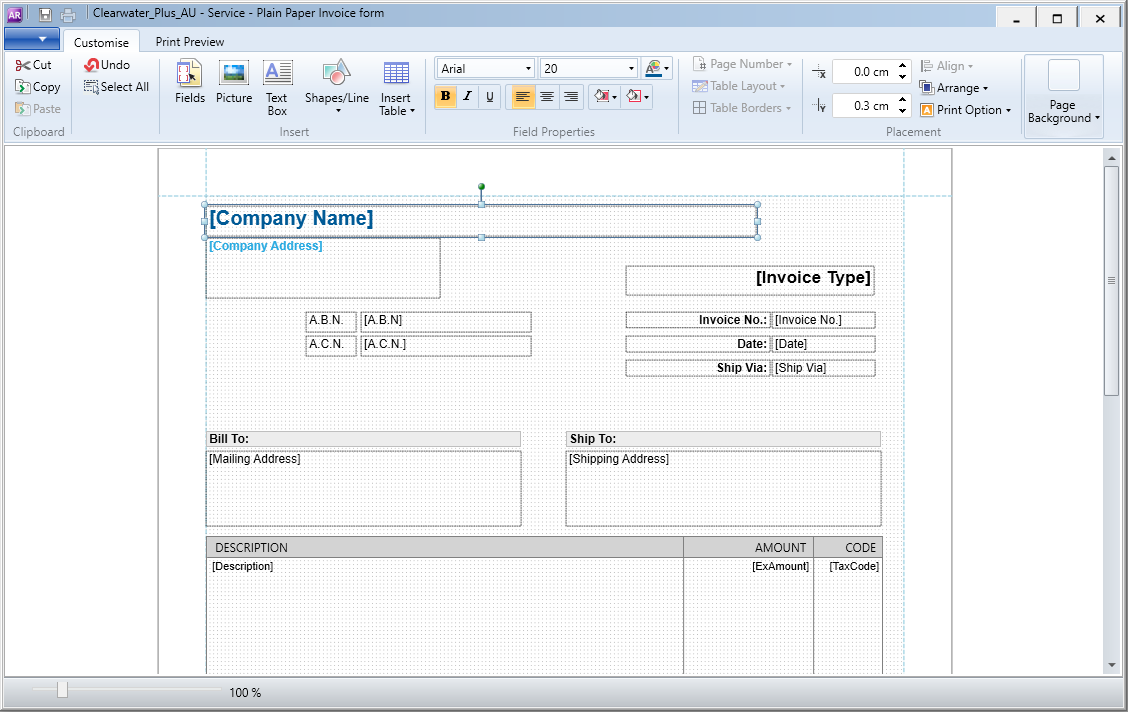 Customise forms window