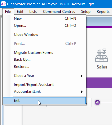 File menu clicked with mouse on Exit File menu clicked with mouse on Exit