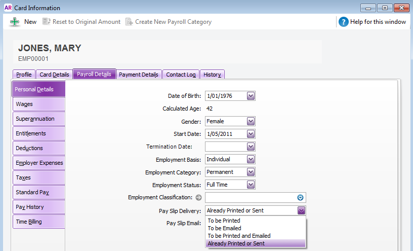 Employee card default payslip delivery method