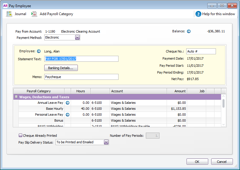 Example pay employee window Example pay employee window