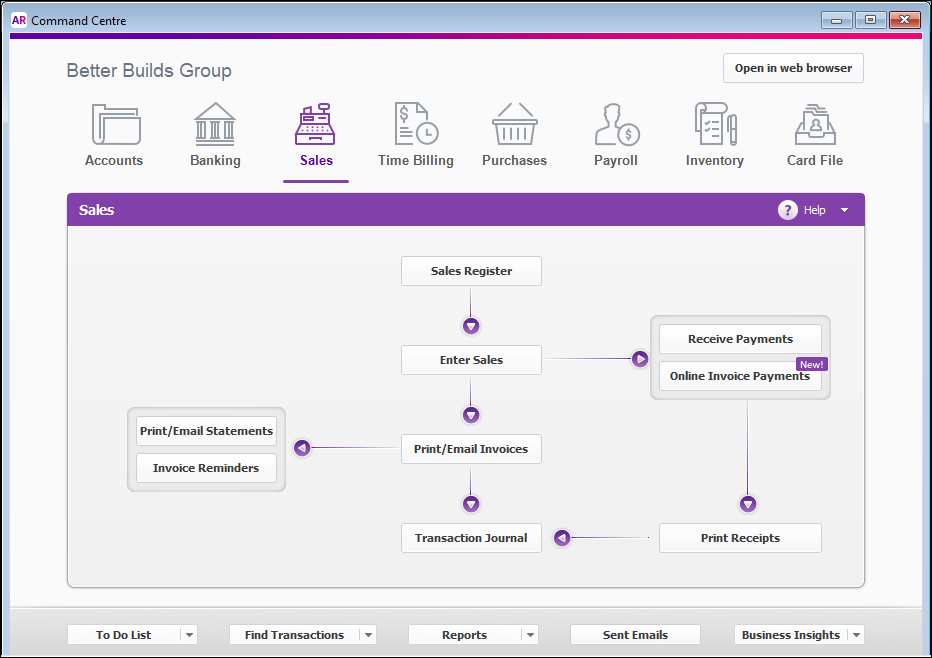 Sales command centre with receive payments and print receipts buttons highlighted
