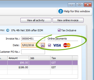 Sale with online payments option highlighted Sale with online payments option highlighted