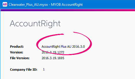 AccountRight product version