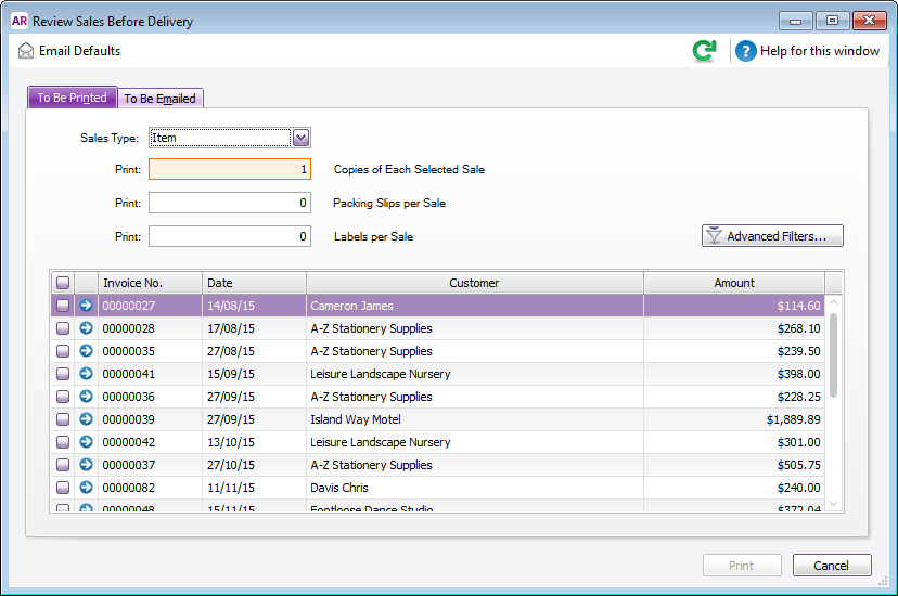 Print / Email Invoices