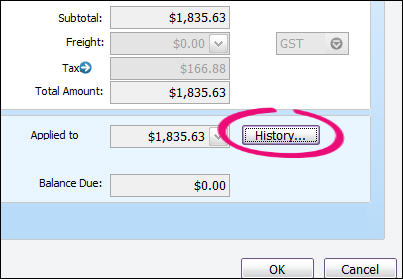 AccountRight History button AccountRight History button