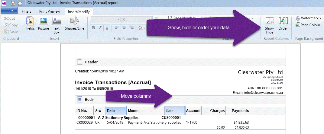 Printing a transaction window