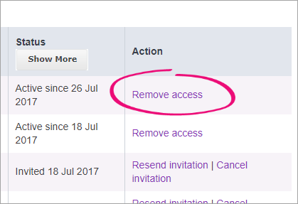 remove access option highlighted