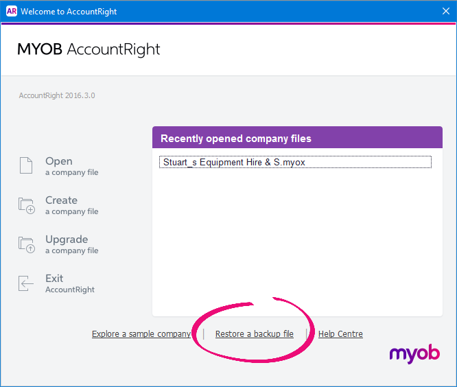 Restore link in the Welcome window Restore link in the Welcome window