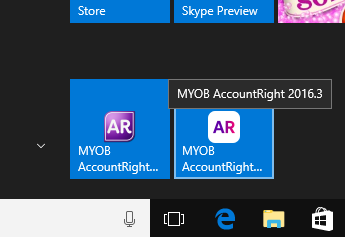 AccountRight icons in the Start menu