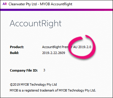 About AccountRight window 2019.2