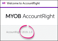 Welcome to AccountRight window, showing version 2019.1