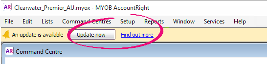 Update now button in AccountRight