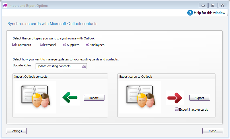Import and Export options Import and Export options