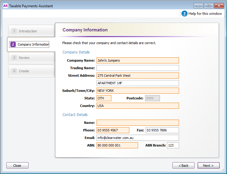 Taxable payments assistant with example overseas address