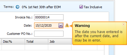 Date field with date warning displayed