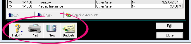 Buttons along the bottom of the window in AccountRight v19