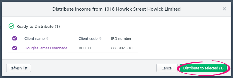 Distribute income from client window