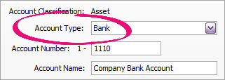 Account type set as bank