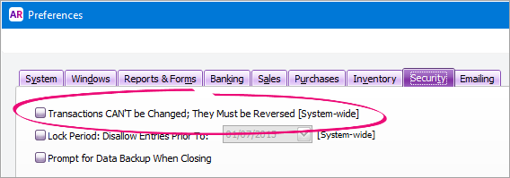Preferences window with option deselected