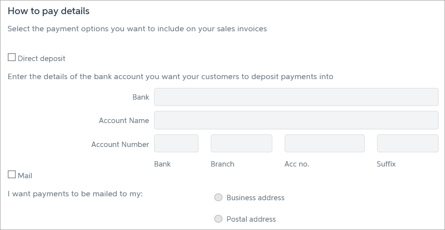 How to pay details with blank fields