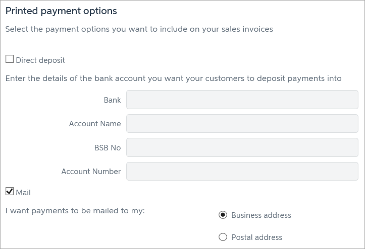 Printed payment options with mail option selected