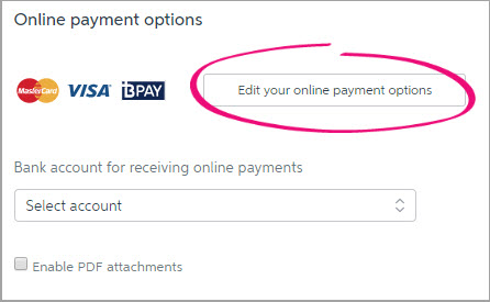 Online payment options with edit button highlighted Online payment options with edit button highlighted