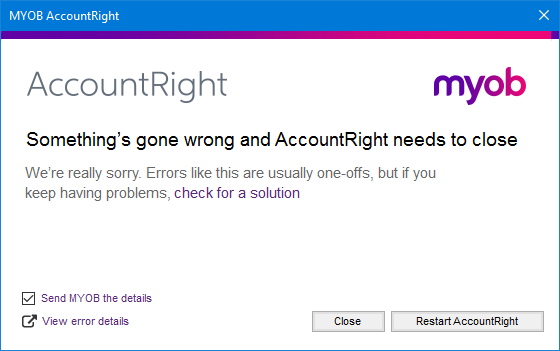 example AccountRight error example AccountRight error