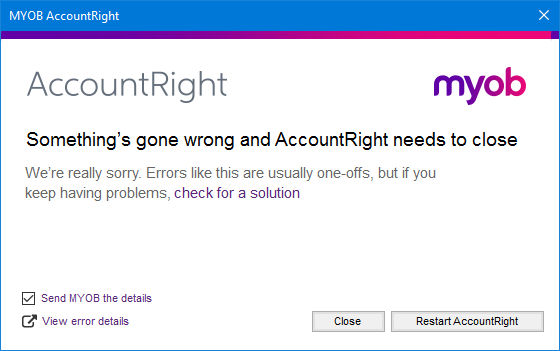 example AccountRight error