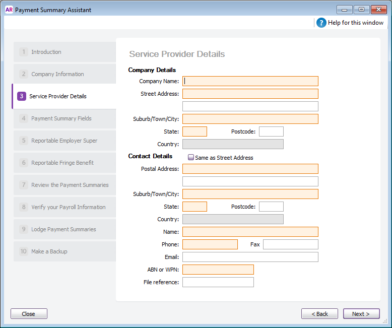 Payment summary service provider details Payment summary service provider details