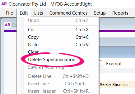 Delete super salary sacrifice payroll category Delete super salary sacrifice payroll category