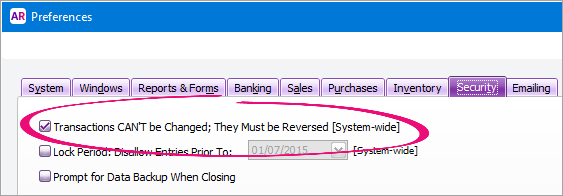 Preferences window with reverse option selected
