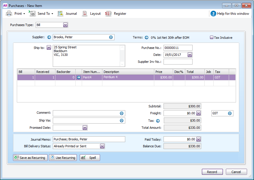 Example item purchase Example item purchase